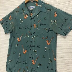 Utility Martini‎ Bar Jazz Lounge Saxophone Print Button Up Shirt Mens Small